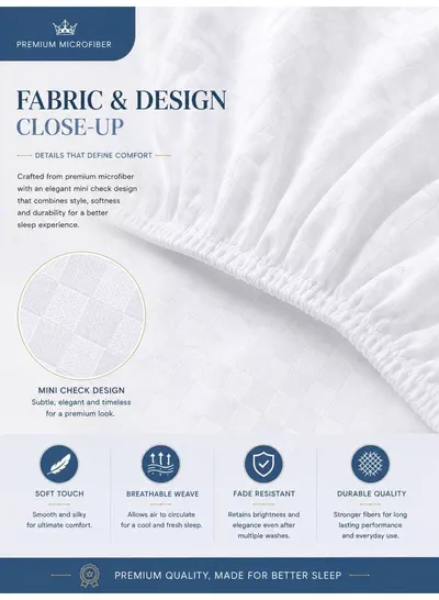 3-Piece Printed Microfiber Fitted Bed Sheet Set – 1 Fitted Sheet & 2 Pillow Covers | Mini Check Print, Soft, Breathable & Hotel Quality Comfort | Available in King, Queen and Single Sizes-6