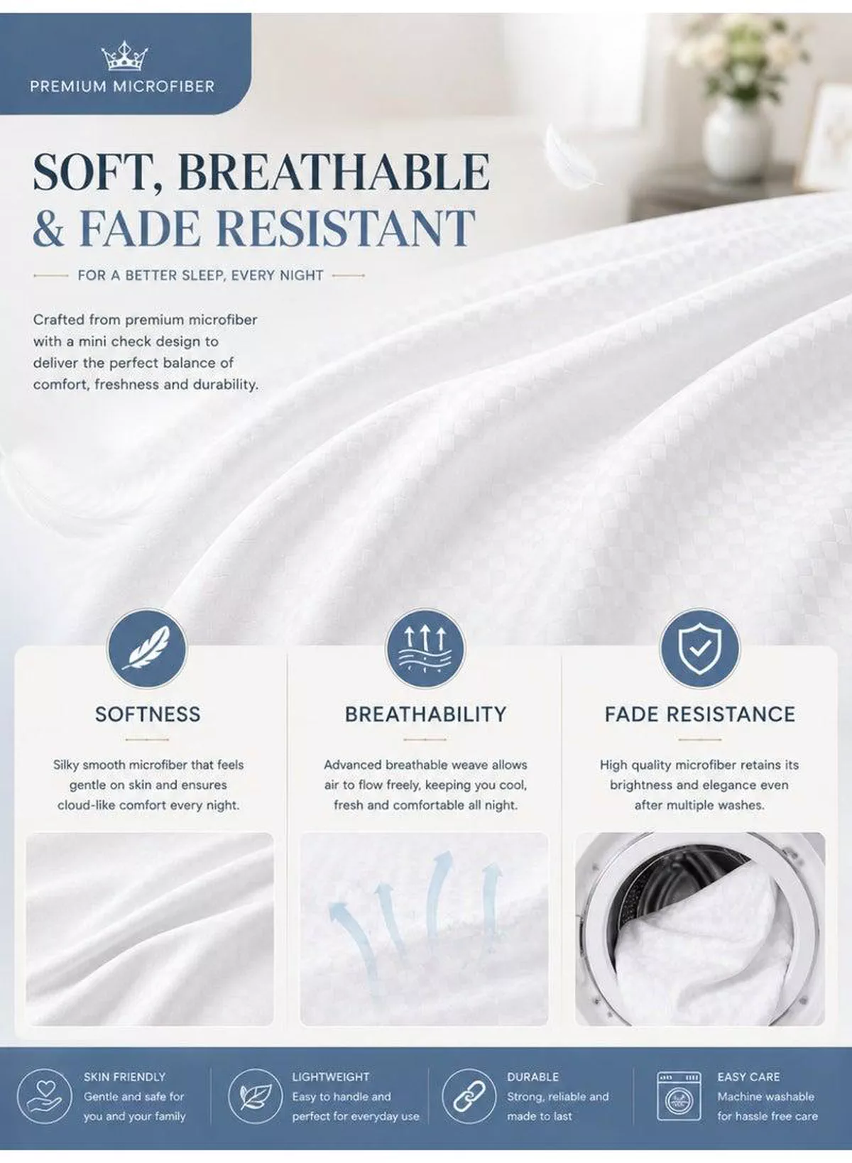 3-Piece Printed Microfiber Fitted Bed Sheet Set – 1 Fitted Sheet & 2 Pillow Covers | Mini Check Print, Soft, Breathable & Hotel Quality Comfort | Available in King, Queen and Single Sizes-4-4