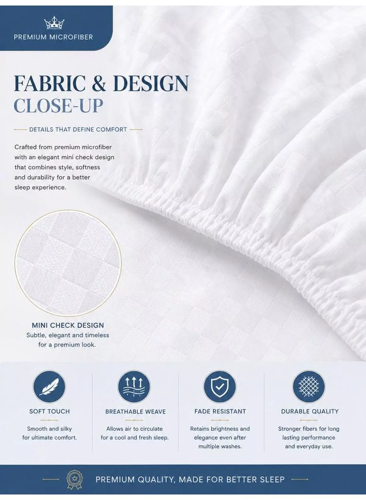 3-Piece Printed Microfiber Fitted Bed Sheet Set – 1 Fitted Sheet & 2 Pillow Covers | Mini Check Print, Soft, Breathable & Hotel Quality Comfort | Available in King, Queen and Single Sizes-6-6