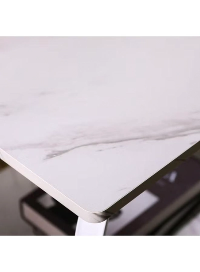 DubaiGallery Elegant White Marble Finish Coffee Table with Lower Storage Shelf, Durable Metal Legs, Contemporary Rectangular Center Table for Living Room, Apartment, Office or Waiting Area-1