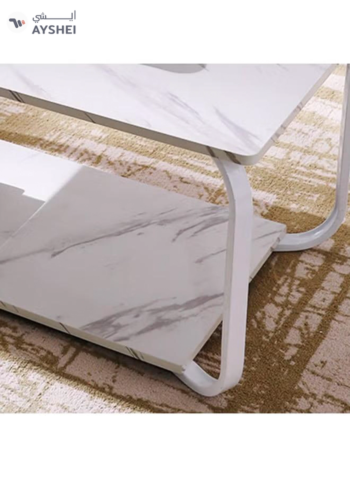 DubaiGallery Elegant White Marble Finish Coffee Table with Lower Storage Shelf, Durable Metal Legs, Contemporary Rectangular Center Table for Living Room, Apartment, Office or Waiting Area-4-4
