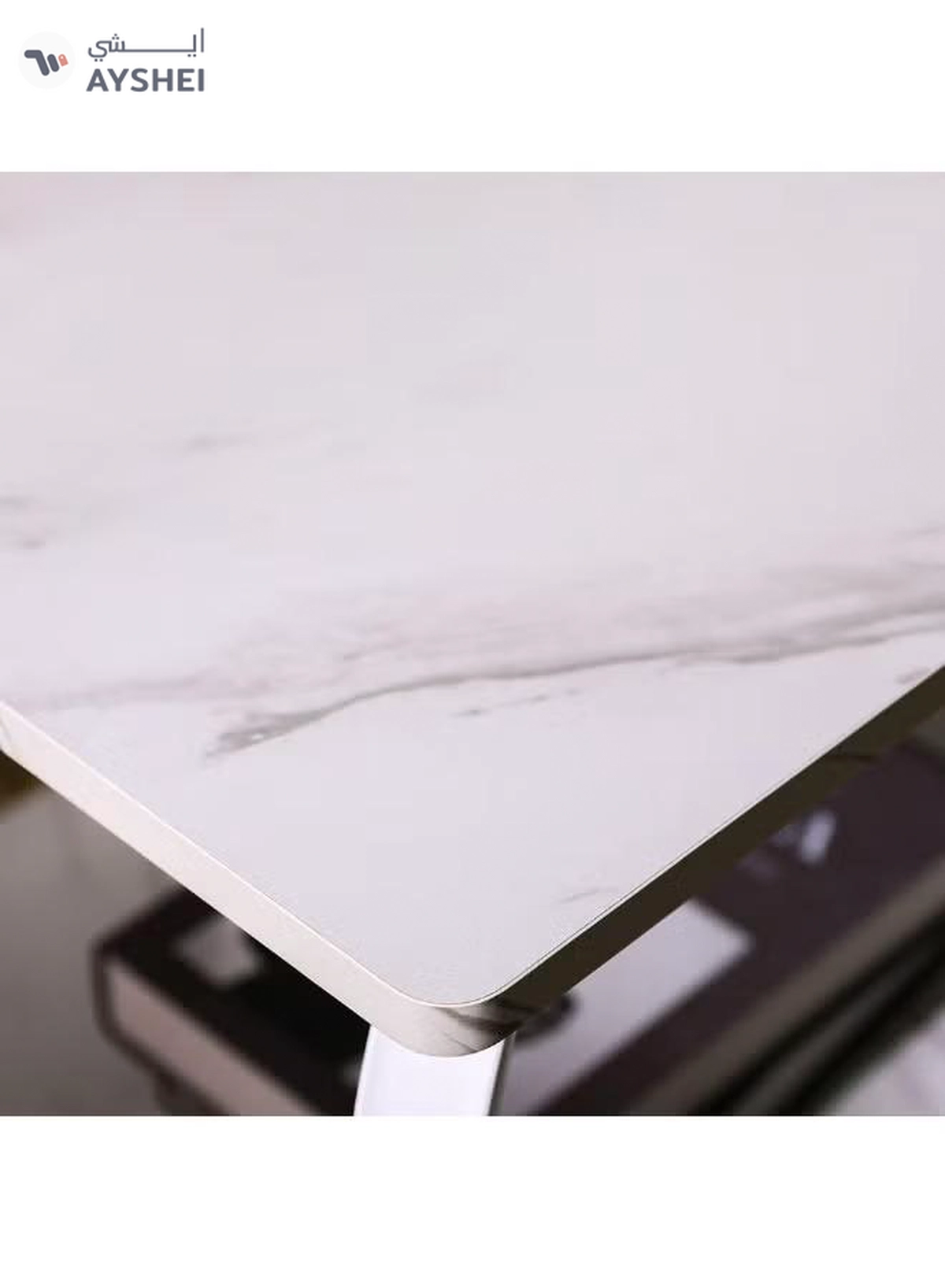 DubaiGallery Elegant White Marble Finish Coffee Table with Lower Storage Shelf, Durable Metal Legs, Contemporary Rectangular Center Table for Living Room, Apartment, Office or Waiting Area-1-1
