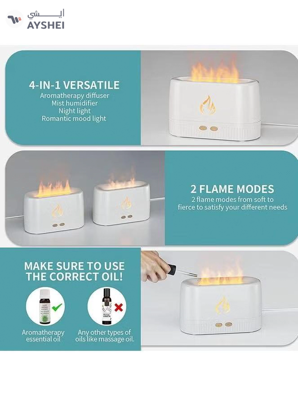 Yuwell Air Aroma Diffuser Humidifier 200ML Flame Aroma Diffuser Aromatherapy Light Mist Atomizer Aroma Essential Oils Auto-Off Protection Aroma Diffuser For Spa Home Yoga Office White-5-5