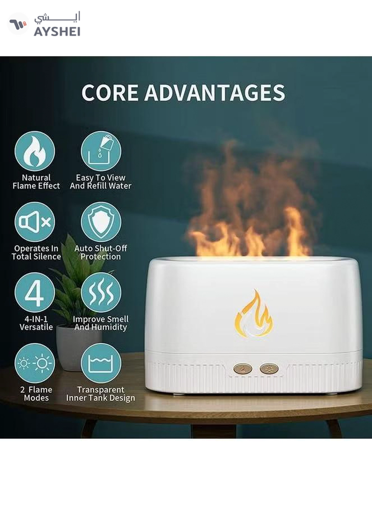 Yuwell Air Aroma Diffuser Humidifier 200ML Flame Aroma Diffuser Aromatherapy Light Mist Atomizer Aroma Essential Oils Auto-Off Protection Aroma Diffuser For Spa Home Yoga Office White-1-1