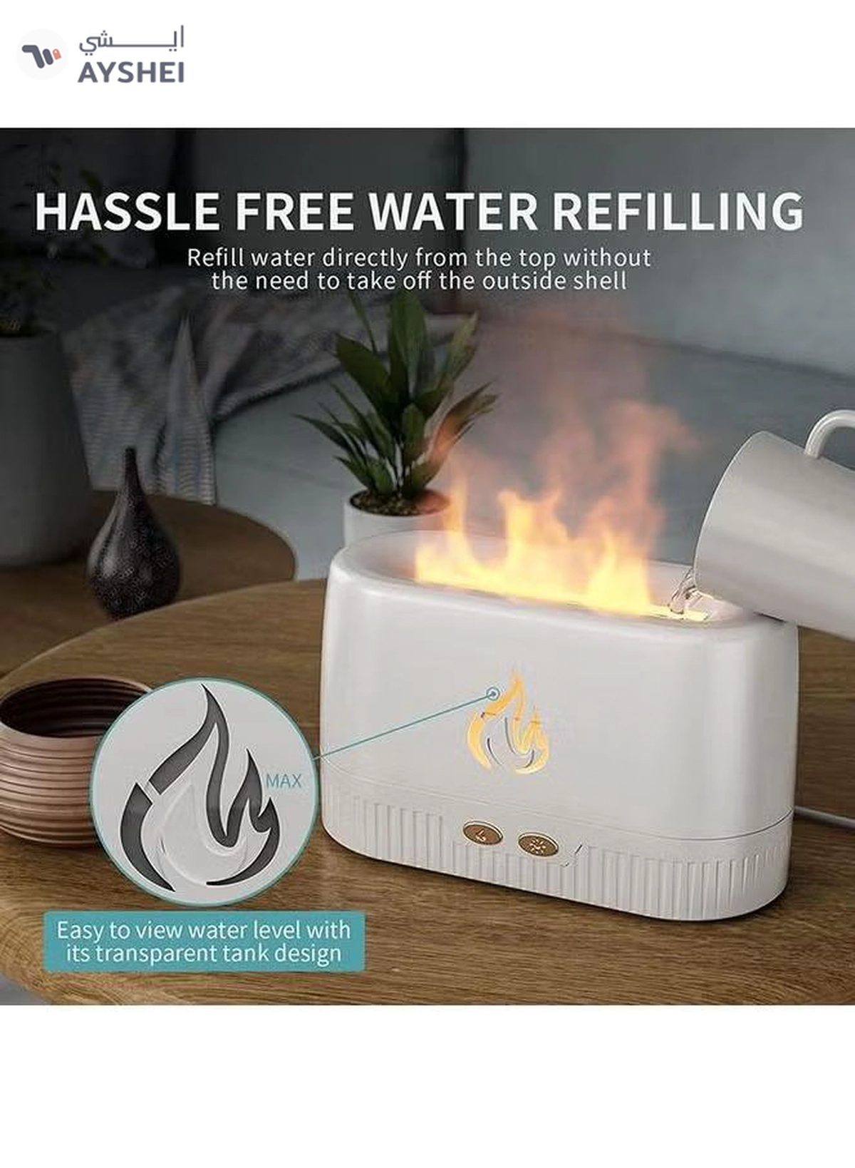 Yuwell Air Aroma Diffuser Humidifier 200ML Flame Aroma Diffuser Aromatherapy Light Mist Atomizer Aroma Essential Oils Auto-Off Protection Aroma Diffuser For Spa Home Yoga Office White-3-3