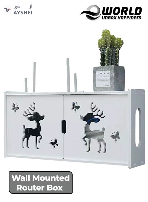 Eworld Stylish Wall-Mounted Router Rack for Wi-Fi Router, Set-Top Box, Light Cat Box, and More