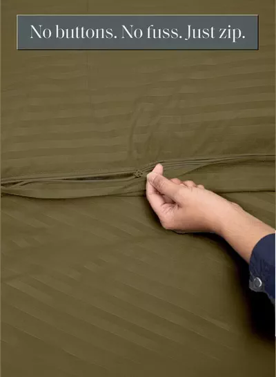 Eworld Premium Striped Duvet Set All Season – 6-Pieces Set Olive Green | King Size 220x240 cm | Ultra-Soft, Wrinkle-Resistant & Made in Dubai | Includes Duvet Cover, Fitted Sheet (200x200 cm) & 4 Pillowcases (50x70 cm)-4