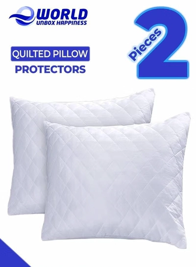 Eworld 2 Pieces Luxurious Quilted Zipped Pillow Protectors for Ultimate Protection-0