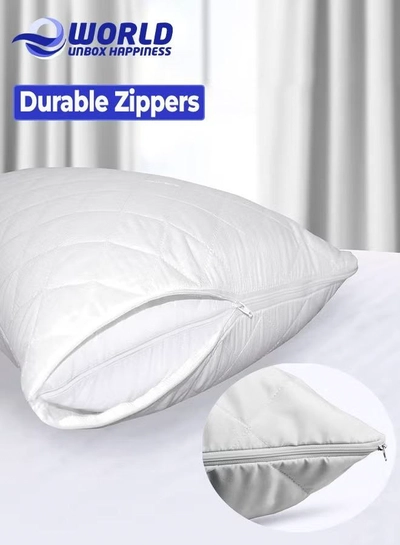 Eworld 2 Pieces Luxurious Quilted Zipped Pillow Protectors for Ultimate Protection-2