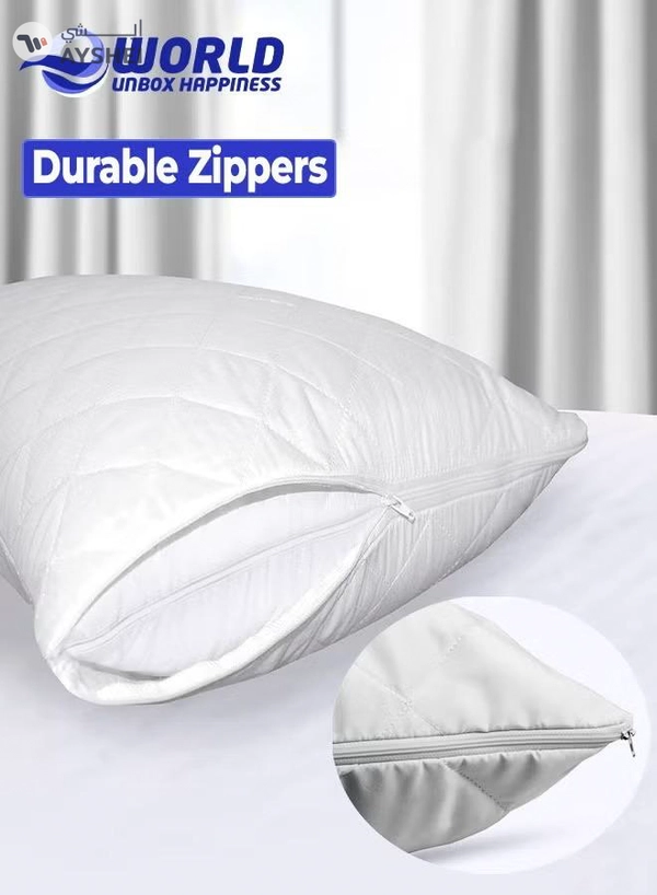 Eworld 2 Pieces Luxurious Quilted Zipped Pillow Protectors for Ultimate Protection
