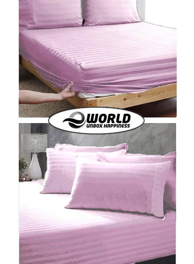 3 Piece Luxury Pink Striped Bed Sheet Set with 1 Deep Pocket Fitted Sheet and 2 Pillowcases for Hotel and Home Crafted from Ultra Soft and Breathable Microfiber for Year-Round Comfort (Single/Double)-4