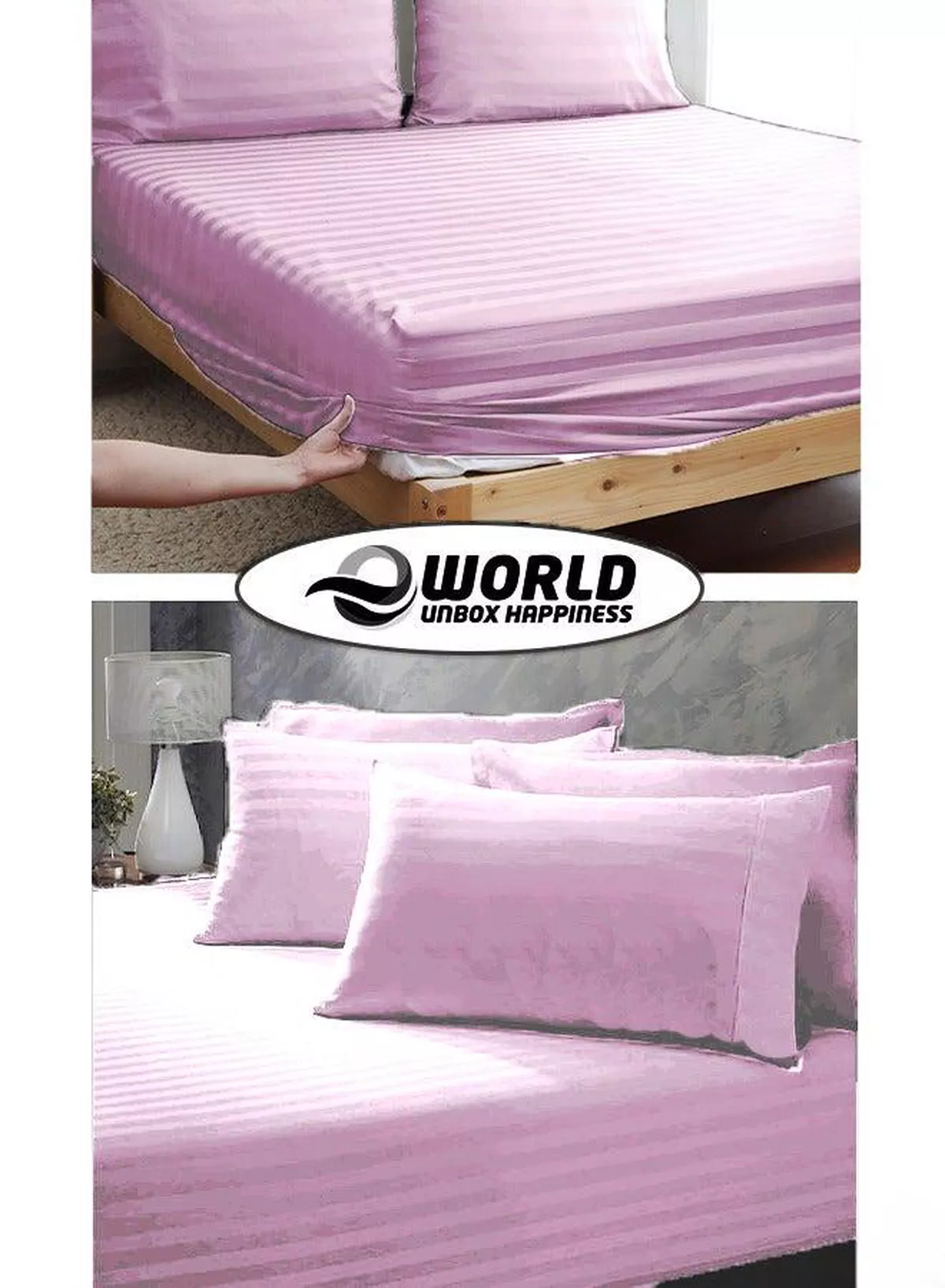 3 Piece Luxury Pink Striped Bed Sheet Set with 1 Deep Pocket Fitted Sheet and 2 Pillowcases for Hotel and Home Crafted from Ultra Soft and Breathable Microfiber for Year-Round Comfort (Single/Double)-4-4