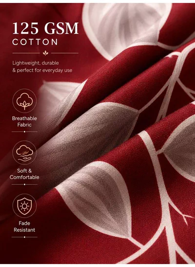 Set of 2 100% Cotton Printed Pillow Covers, Festive Red Honeycomb Leaf Design, 125 GSM Fabric, Soft & Breathable, Envelope Closure, Fade Resistant & Machine Washable – 50 x 75 cm-3