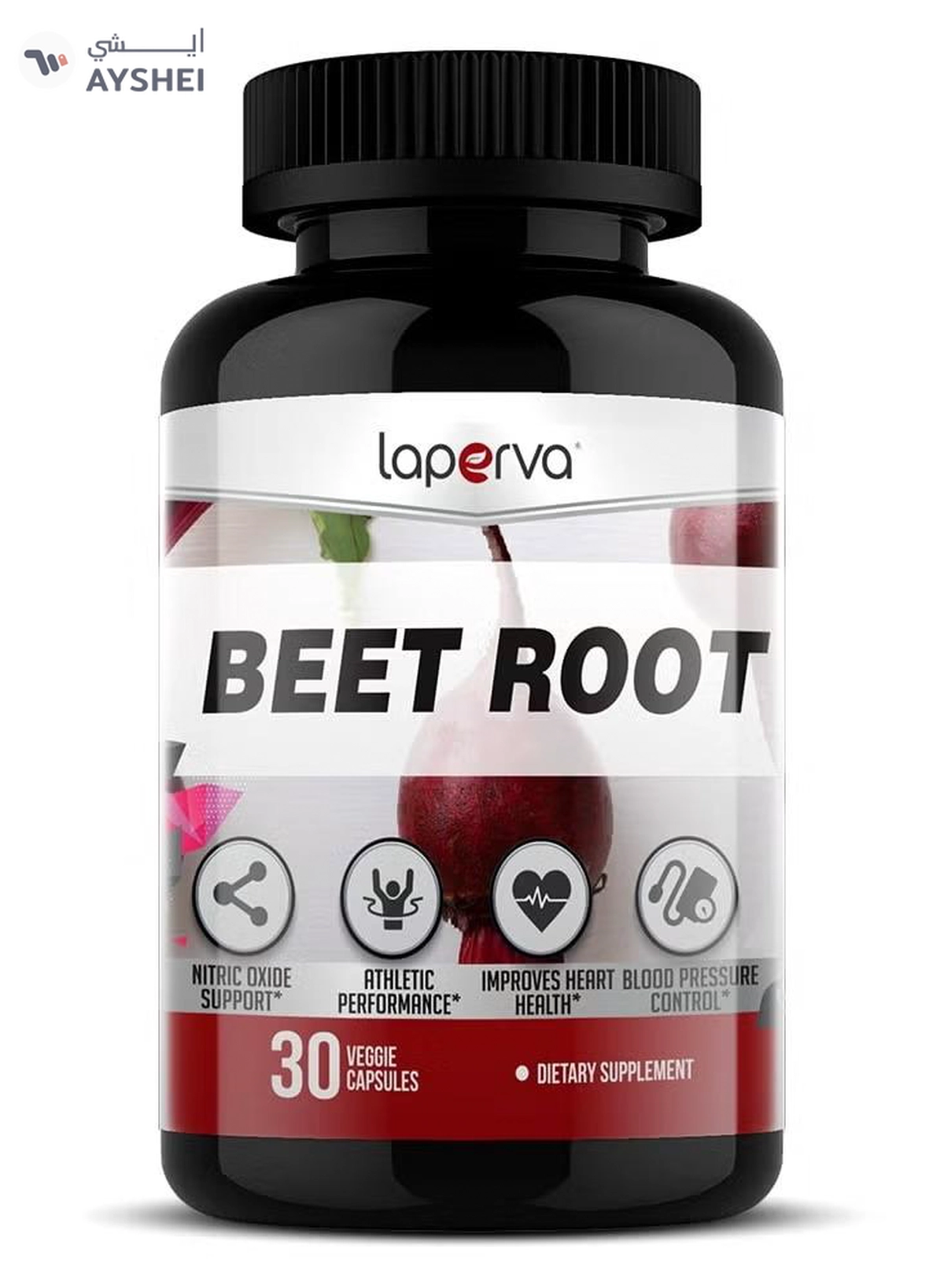 Laperva Beetroot, Enhance Athletic Performance, Nitric Oxide Support, Improves Heart Health and Blood Pressure Control, 30 Veggie Capsules, 650 mg