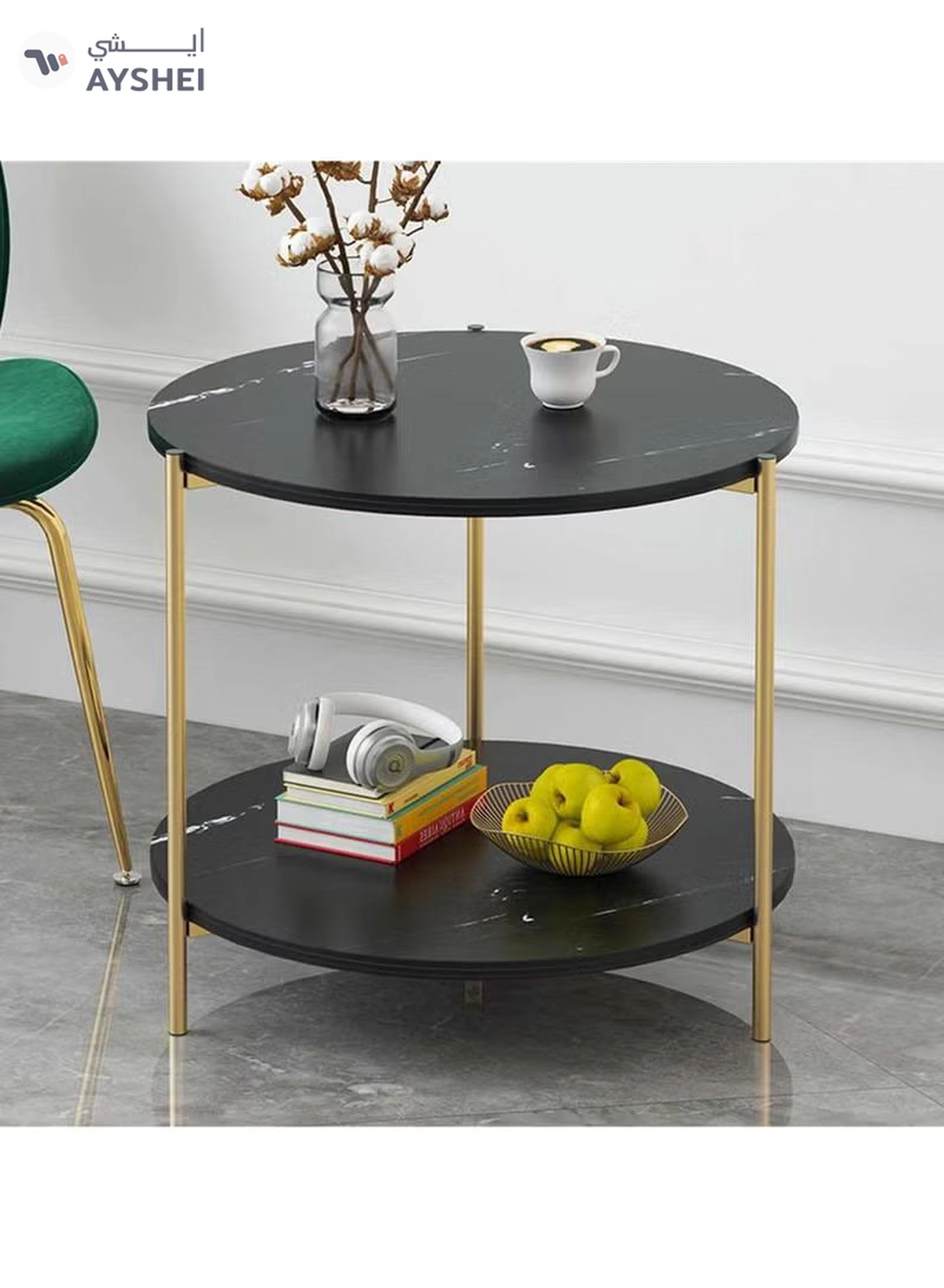 DubaiGallery Metal bedside coffee table end side table desk nordic marble glass home sofa tables light luxury living room side table-1-1