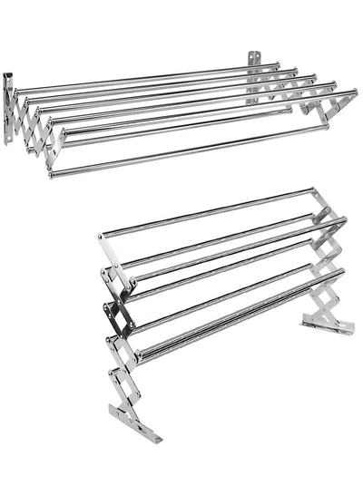 DubaiGallery Clothes Horse Wall Mounted Clotheshorse Clothes Drying Rack With 4 Rungs For Hanging Clothes With Extendable Properties For Balcony Bathroom-2