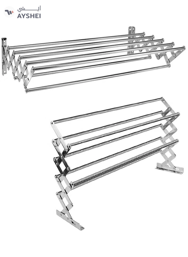 DubaiGallery Clothes Horse Wall Mounted Clotheshorse Clothes Drying Rack With 4 Rungs For Hanging Clothes With Extendable Properties For Balcony Bathroom