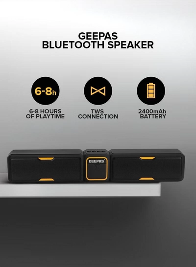 Geepas Bluetooth Speaker | with Hands-Free Calls | BT/USB/TF/FM/AUX |1500mAh Battery | Ideal for Parties, Movies, Playing Games | GMS11141UK Black-5