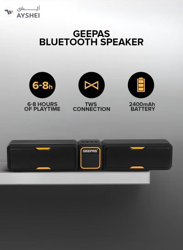 Geepas Bluetooth Speaker | with Hands-Free Calls | BT/USB/TF/FM/AUX |1500mAh Battery | Ideal for Parties, Movies, Playing Games | GMS11141UK Black