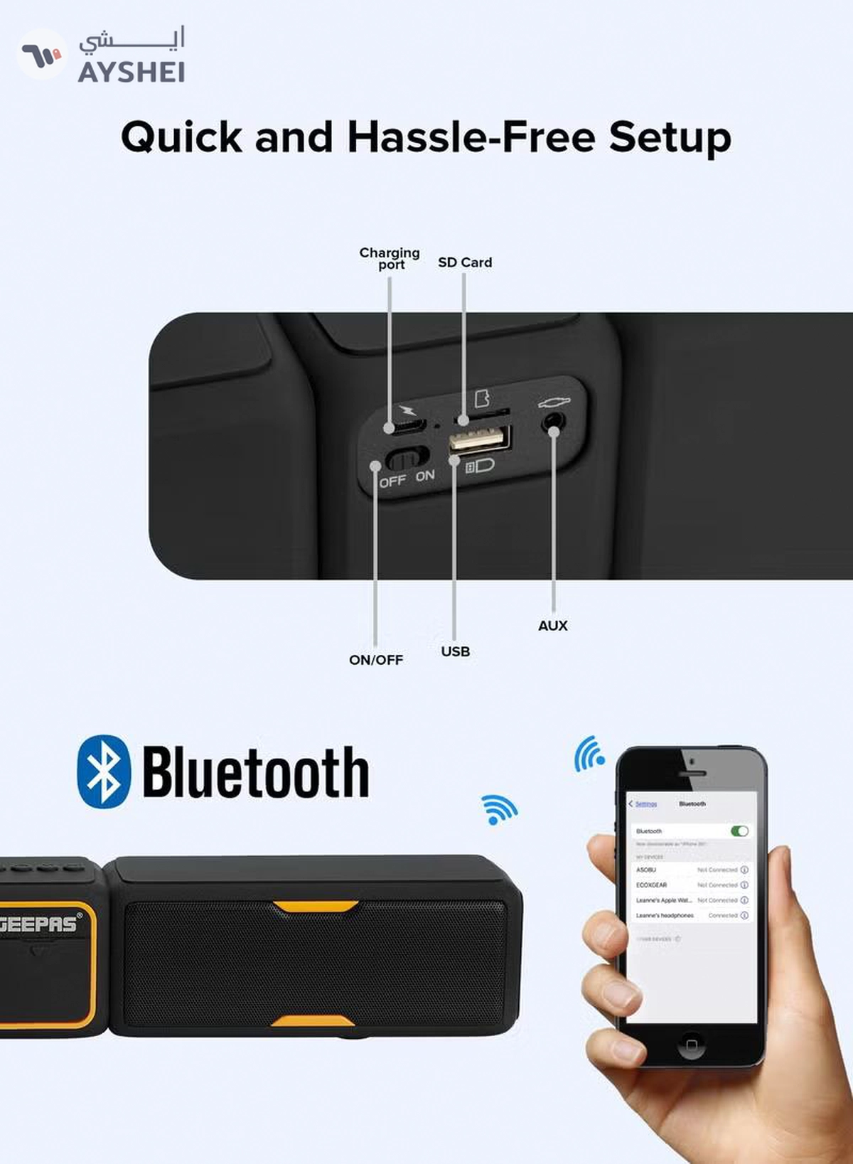 Geepas Bluetooth Speaker | with Hands-Free Calls | BT/USB/TF/FM/AUX |1500mAh Battery | Ideal for Parties, Movies, Playing Games | GMS11141UK Black-2-2