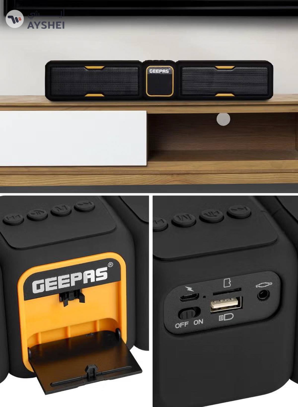 Geepas Bluetooth Speaker | with Hands-Free Calls | BT/USB/TF/FM/AUX |1500mAh Battery | Ideal for Parties, Movies, Playing Games | GMS11141UK Black-6-6