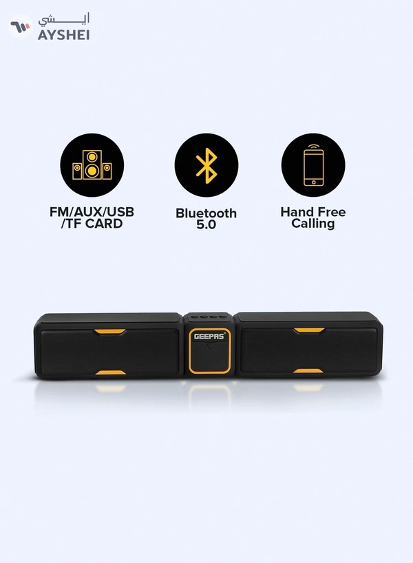Geepas Bluetooth Speaker | with Hands-Free Calls | BT/USB/TF/FM/AUX |1500mAh Battery | Ideal for Parties, Movies, Playing Games | GMS11141UK Black