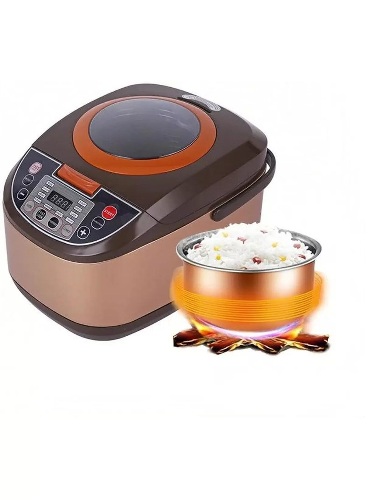 5L Smart Multi Cooker Electric Rice Cooker With Advanced Fuzzy Logic Digital Display Non-Stick Pot Large Viewing Window 12 Functions Soup Steam Porridge Cake Keep Warm Timer For Family-5-5