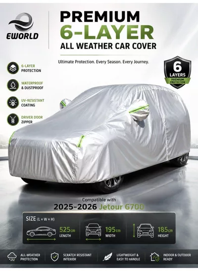 Jetour G700 Car Cover 2025–2026 – Waterproof 210D Oxford Cloth Full Car Cover | UV Protection | Windproof | Dustproof | Zipper Door | SUV All-Weather Cover-0