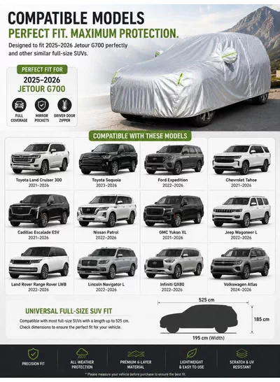 Jetour G700 Car Cover 2025–2026 – Waterproof 210D Oxford Cloth Full Car Cover | UV Protection | Windproof | Dustproof | Zipper Door | SUV All-Weather Cover-5