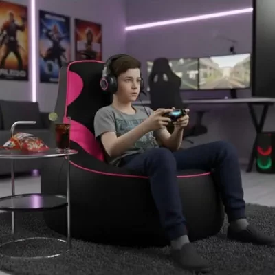Premium Filled Gaming Bean Bag Chair – High-Back Quilted Seat, Side Pockets, Headphone Hanger & Water-Repellent Fabric – Ergonomic Support for Gaming, Lounge & Movie Nights-6