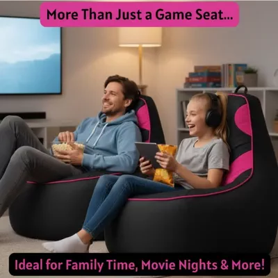 Premium Filled Gaming Bean Bag Chair – High-Back Quilted Seat, Side Pockets, Headphone Hanger & Water-Repellent Fabric – Ergonomic Support for Gaming, Lounge & Movie Nights-5