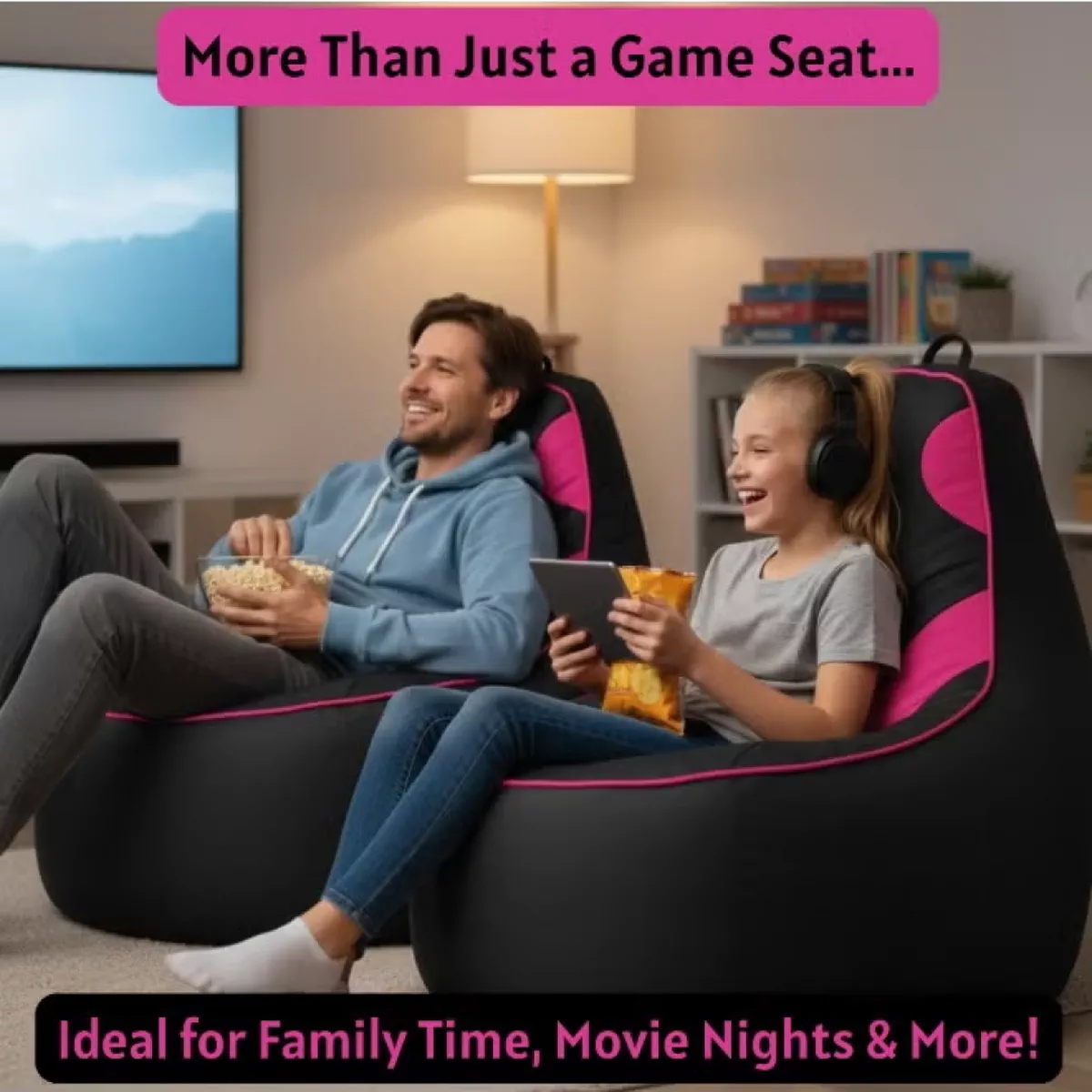 Premium Filled Gaming Bean Bag Chair – High-Back Quilted Seat, Side Pockets, Headphone Hanger & Water-Repellent Fabric – Ergonomic Support for Gaming, Lounge & Movie Nights-5-5