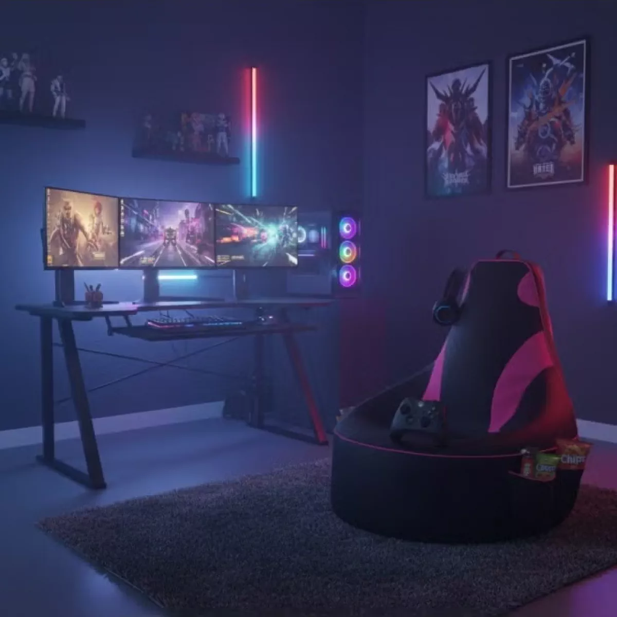 Premium Filled Gaming Bean Bag Chair – High-Back Quilted Seat, Side Pockets, Headphone Hanger & Water-Repellent Fabric – Ergonomic Support for Gaming, Lounge & Movie Nights-3-3