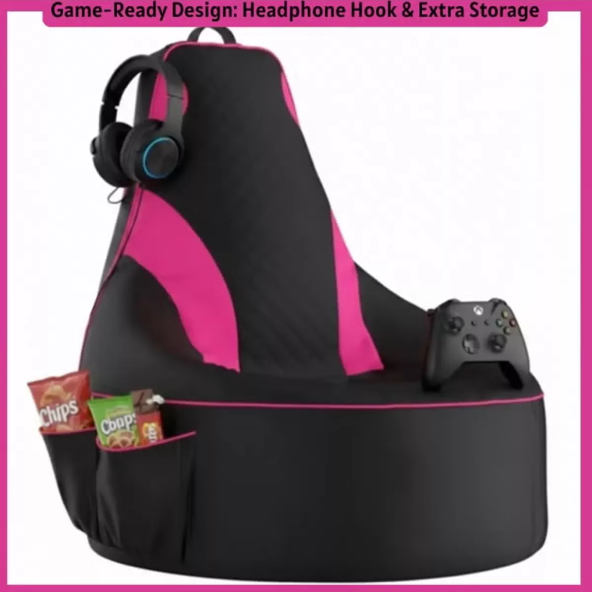 Premium Filled Gaming Bean Bag Chair – High-Back Quilted Seat, Side Pockets, Headphone Hanger & Water-Repellent Fabric – Ergonomic Support for Gaming, Lounge & Movie Nights-2-2