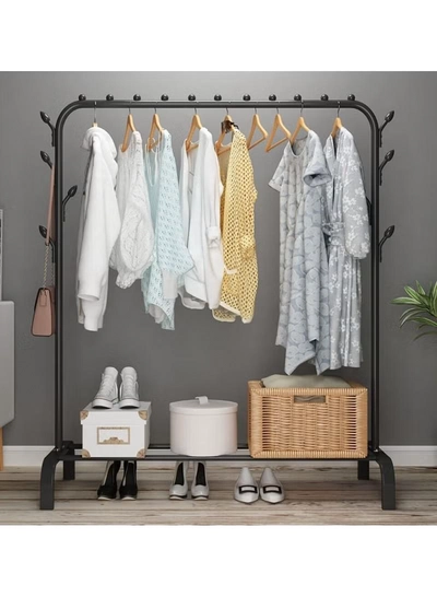 DubaiGallery Cloth rack cloth stand Clothes Hanger Stand Clothes Dryer Rail with 8pcs Branch Hook Bottom Storage 110cm Length Large Space for Shoes Clothes Jacket Umbrella Hats Scarf Handbags-1