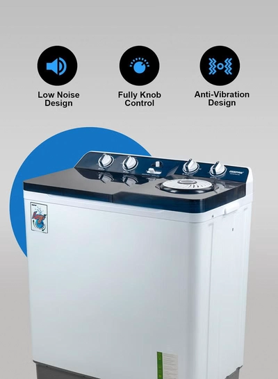 GEEPAS Twin Tub Semi-Automatic Washing Machine 13 Kg| 7Kg Spin Capacity Equipped with Strong Pulsator and Air Dry Spinning Function| Efficient Performance and Classic Design| Perfect for Home, Apartments | 1 Year Warranty 820 W GSWM18014N White/Blue 13 kg 820 W GSWM18014N White/Blue-2
