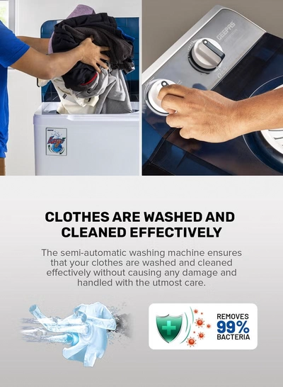 GEEPAS Twin Tub Semi-Automatic Washing Machine 13 Kg| 7Kg Spin Capacity Equipped with Strong Pulsator and Air Dry Spinning Function| Efficient Performance and Classic Design| Perfect for Home, Apartments | 1 Year Warranty 820 W GSWM18014N White/Blue 13 kg 820 W GSWM18014N White/Blue-5