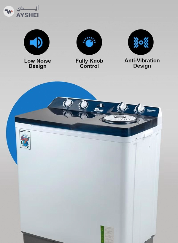 GEEPAS Twin Tub Semi-Automatic Washing Machine 13 Kg| 7Kg Spin Capacity Equipped with Strong Pulsator and Air Dry Spinning Function| Efficient Performance and Classic Design| Perfect for Home, Apartments | 1 Year Warranty 820 W GSWM18014N White/Blue 13 kg 820 W GSWM18014N White/Blue