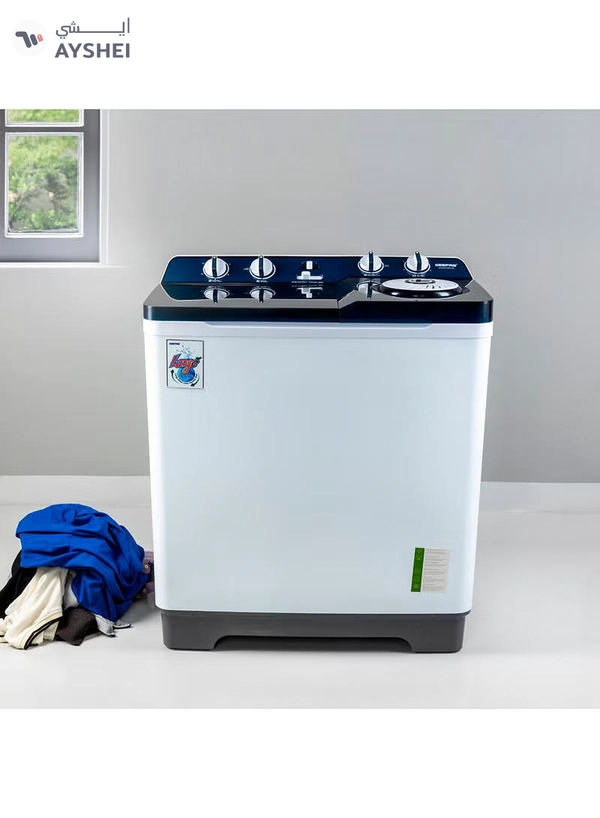 GEEPAS Twin Tub Semi-Automatic Washing Machine 13 Kg| 7Kg Spin Capacity Equipped with Strong Pulsator and Air Dry Spinning Function| Efficient Performance and Classic Design| Perfect for Home, Apartments | 1 Year Warranty 820 W GSWM18014N White/Blue 13 kg 820 W GSWM18014N White/Blue