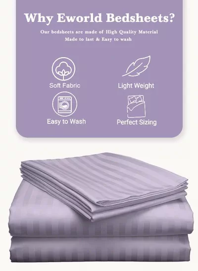 3 Piece Luxury Purple Striped Bed Sheet Set with 1 Flat Sheet and 2 Pillowcases for Hotel and Home Crafted from Ultra Soft and Breathable Microfiber for Year-Round Comfort, (Single/Double)-2