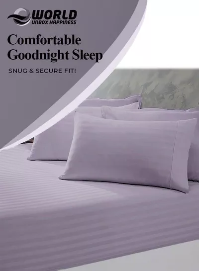 3 Piece Luxury Purple Striped Bed Sheet Set with 1 Flat Sheet and 2 Pillowcases for Hotel and Home Crafted from Ultra Soft and Breathable Microfiber for Year-Round Comfort, (Single/Double)-4