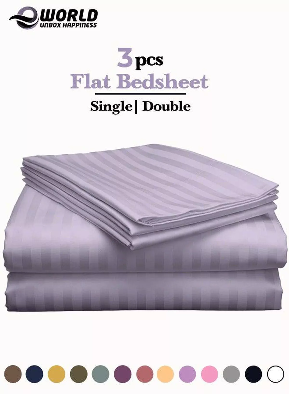 3 Piece Luxury Purple Striped Bed Sheet Set with 1 Flat Sheet and 2 Pillowcases for Hotel and Home Crafted from Ultra Soft and Breathable Microfiber for Year-Round Comfort, (Single/Double)