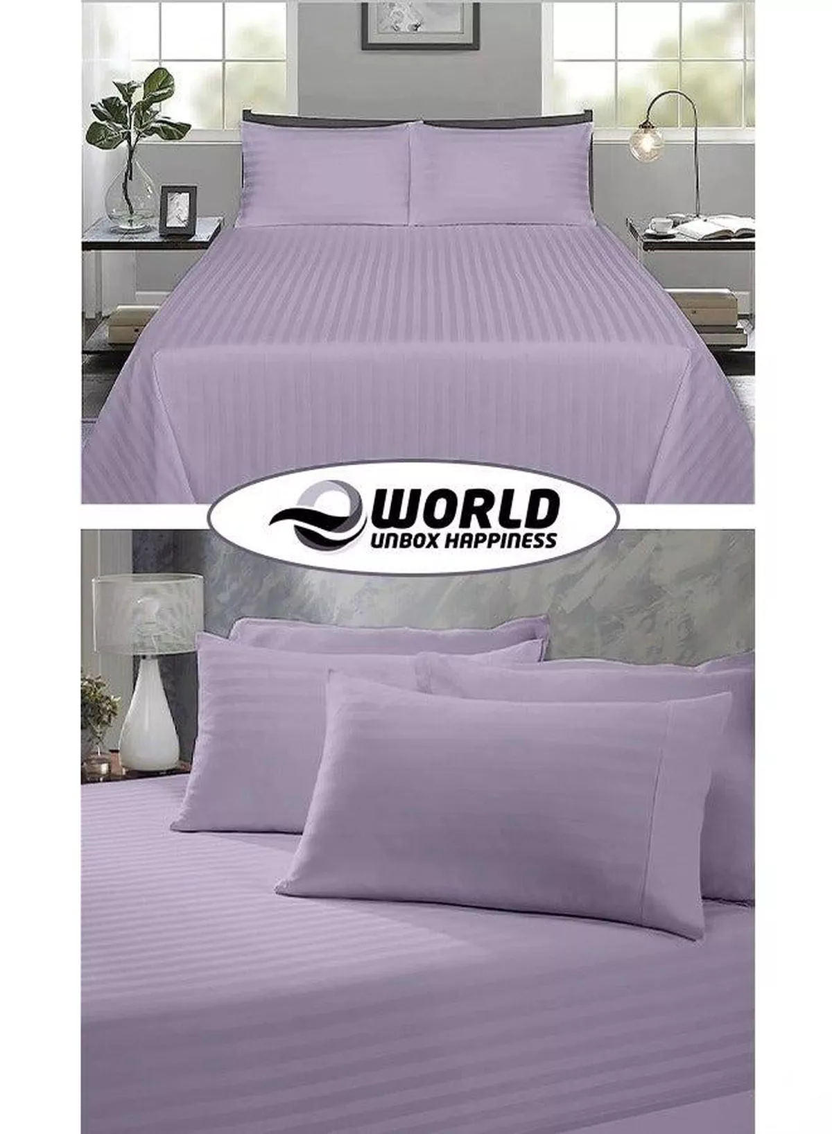 3 Piece Luxury Purple Striped Bed Sheet Set with 1 Flat Sheet and 2 Pillowcases for Hotel and Home Crafted from Ultra Soft and Breathable Microfiber for Year-Round Comfort, (Single/Double)-5-5
