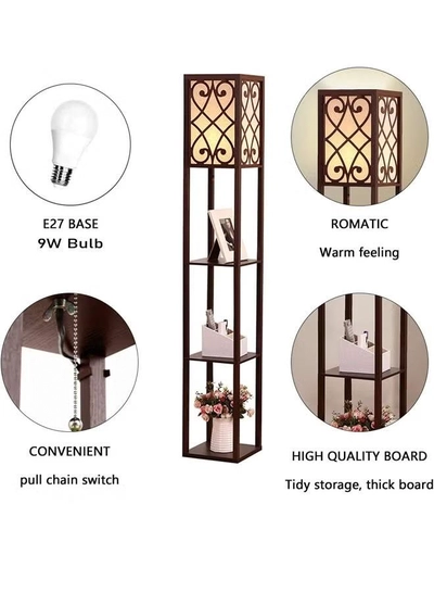 NKX Nordic Modern Bedroom Linen Cover Standing Floor Vertical Lamp With 9W Bulb With Shelves-2