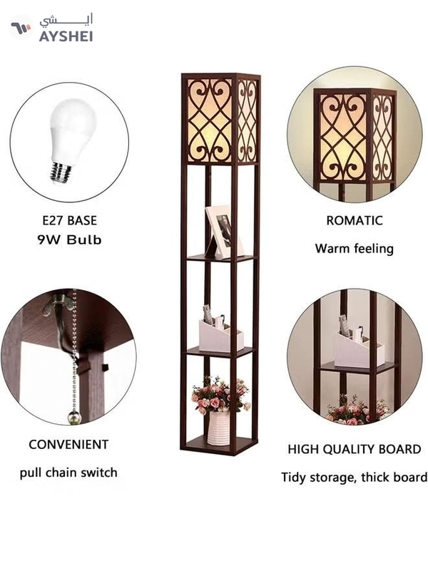 NKX Nordic Modern Bedroom Linen Cover Standing Floor Vertical Lamp With 9W Bulb With Shelves