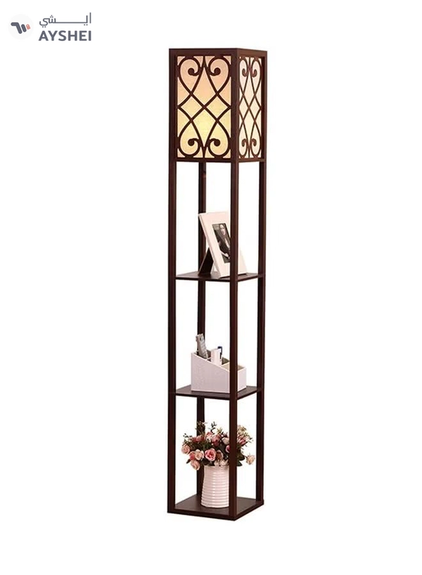 NKX Nordic Modern Bedroom Linen Cover Standing Floor Vertical Lamp With 9W Bulb With Shelves