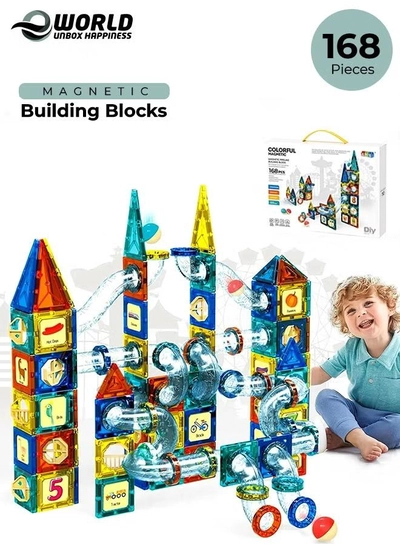 Eworld 168 Piece Magnetic Pipeline Building Blocks Set, Educational 3D Construction Toy-0