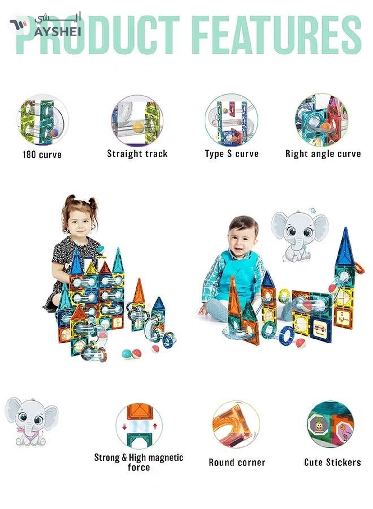 Eworld 168 Piece Magnetic Pipeline Building Blocks Set, Educational 3D Construction Toy-6-6