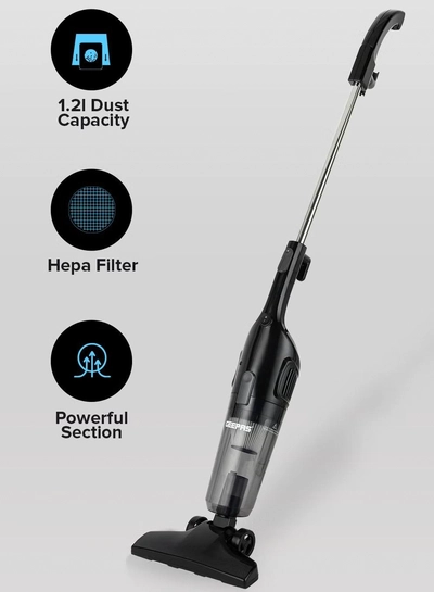 GEEPAS Stick And Handheld Vacuum Cleaner, HEPA Filter, 1.2L Dust Bag Capacity, 600W Powerful Motor, Transparent Dust Cup for Easy Check, Lightweight Body And Low Noise 1.2 L 600 W GVC19055-BK Black-0