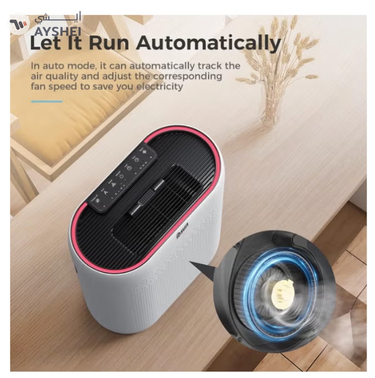 IBSUN Air Purifier Large Room Up to 60 ㎡ with Air Quality Sensors, H13 True HEPA Filter Remove 99.97% for Dust Pet Dander ZY2866-8-8